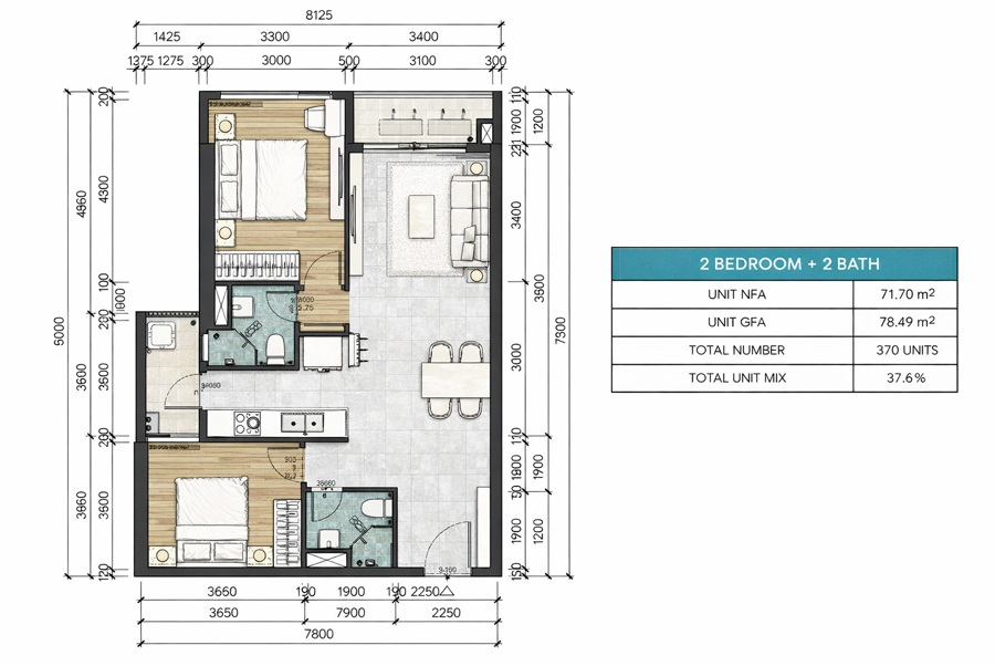Căn 2 Ngủ Loại B2 Chung Cư Gamuda Hải Phòng