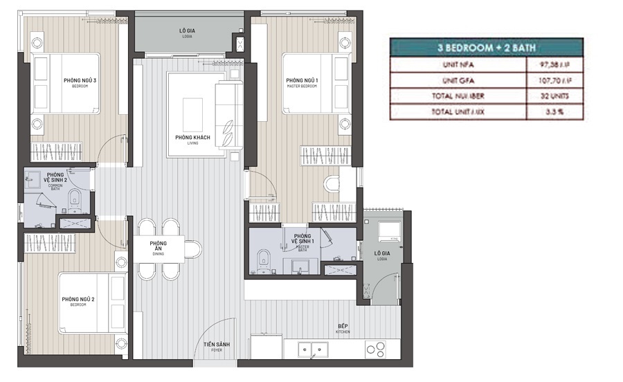 Căn 3 Ngủ Loại C1 Chung Cư Ambience