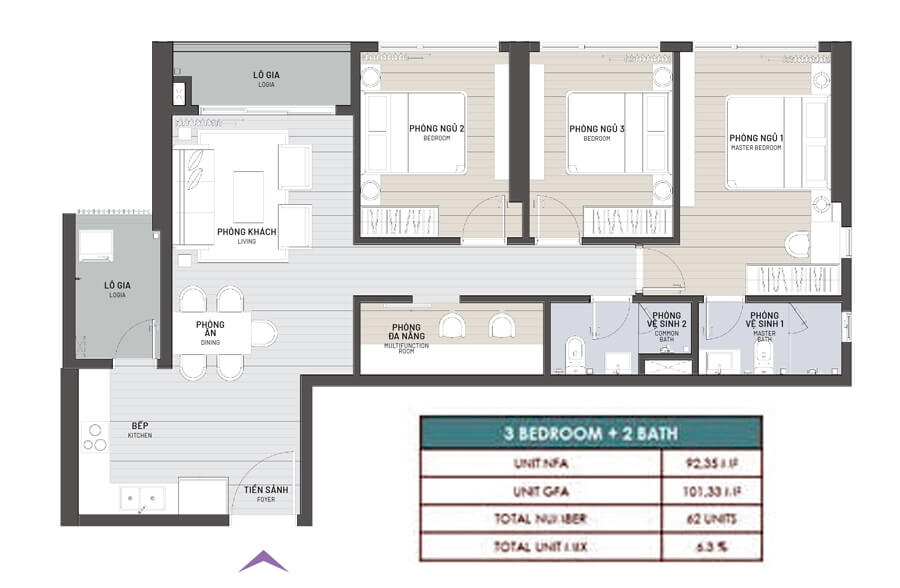 Căn 3 Ngủ Loại C2 Chung Cư Gamuda Hải Phòng